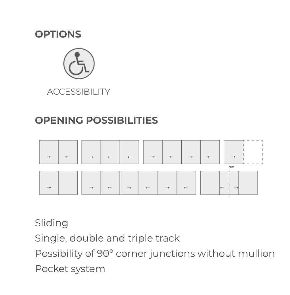 MFP 20 opening possibilities — sliding configurations, accessibility and track options